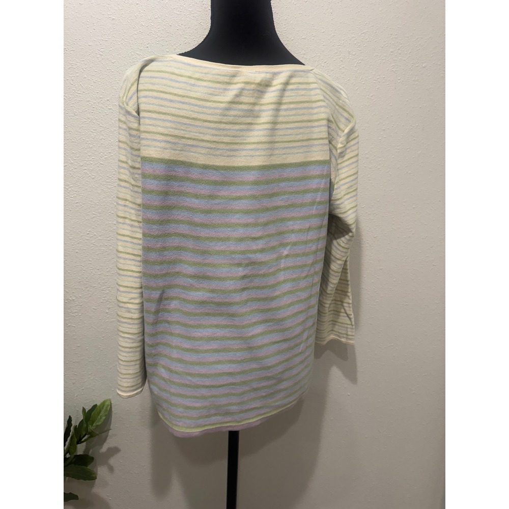 J. Jill Multi Color Striped Patchwork Cotton Knit Boat Neck Sweater Top Large - Picture 3 of 4